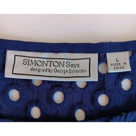 Simonton Says Women's Size L Navy Blue Cotton See-through Eyelet Blouse - Picture 4 of 7